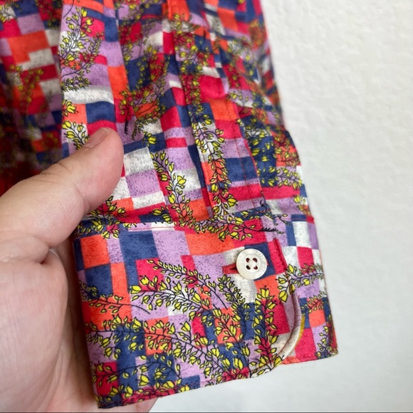 PaperWhite Plaid Floral Twig Velvet Button Blouse - Picture 3 of 8